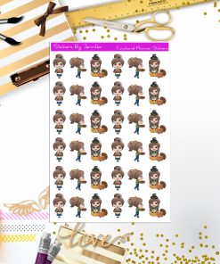 Thanksgiving 009 Character Girl Stickers, Planner Stickers, Journal Stickers, Functional Planner Stickers, Stationary Stickers