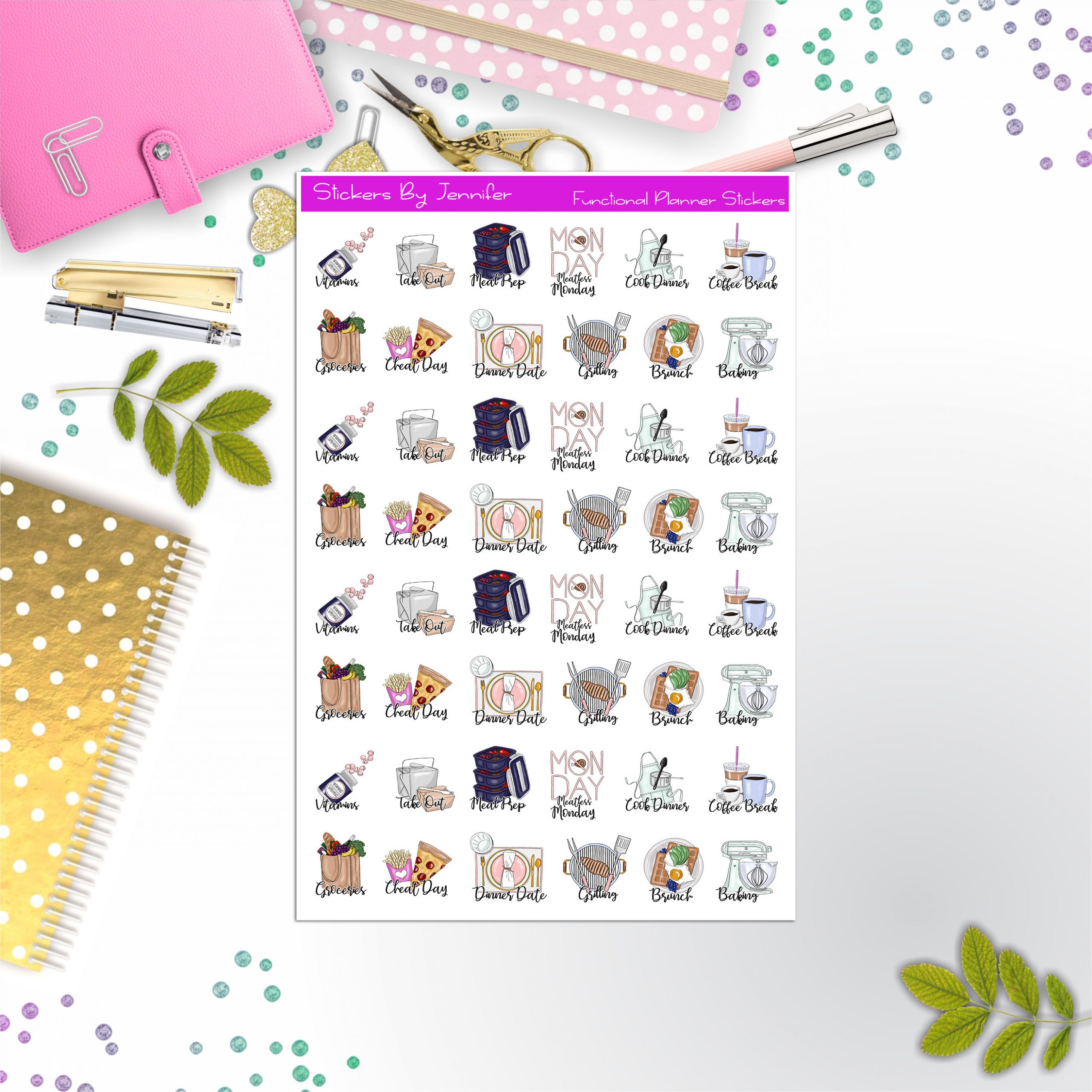 Foodie Icon Stickers, Planner Stickers, Journal Stickers, Functional Planner Stickers, Stationary Stickers