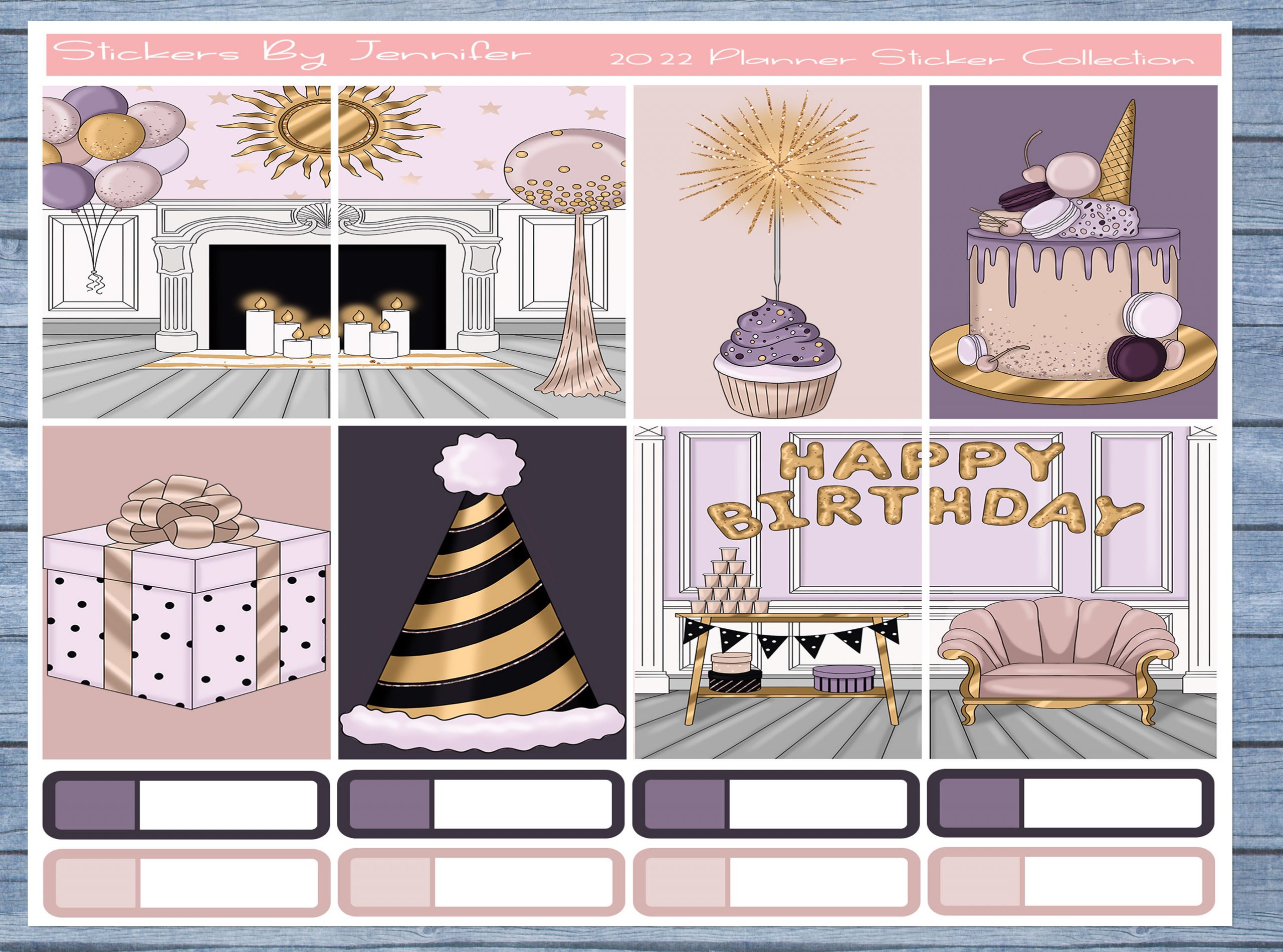 Birthday Full Box Planner Stickers, Big Happy Planner, Erin Condren, Classic Happy Planner