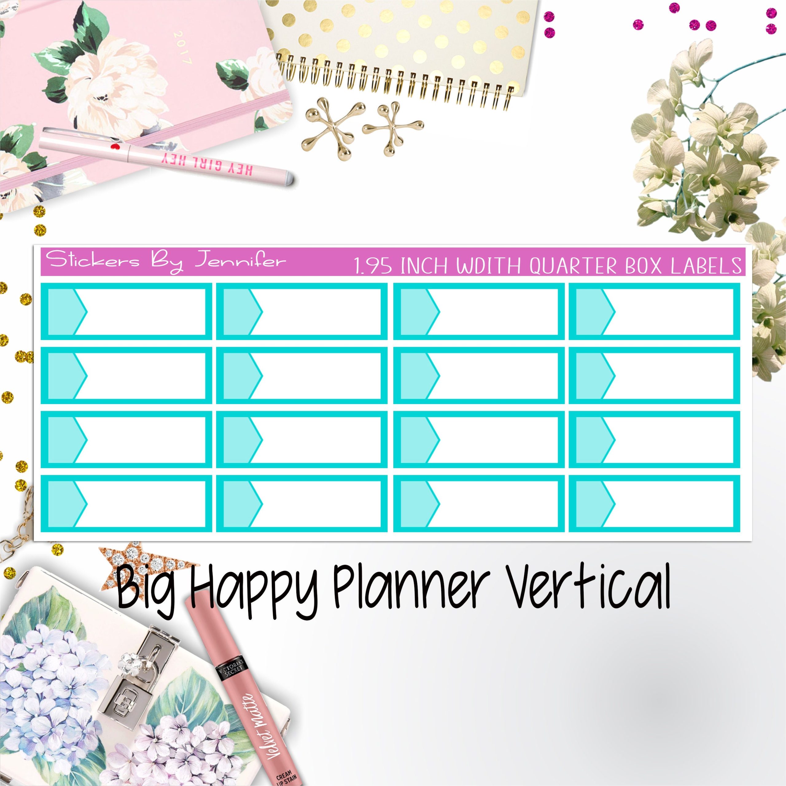 1.95 inch Width Quarter Box Labels 032 for Big Happy Planner Vertical Planner Stickers