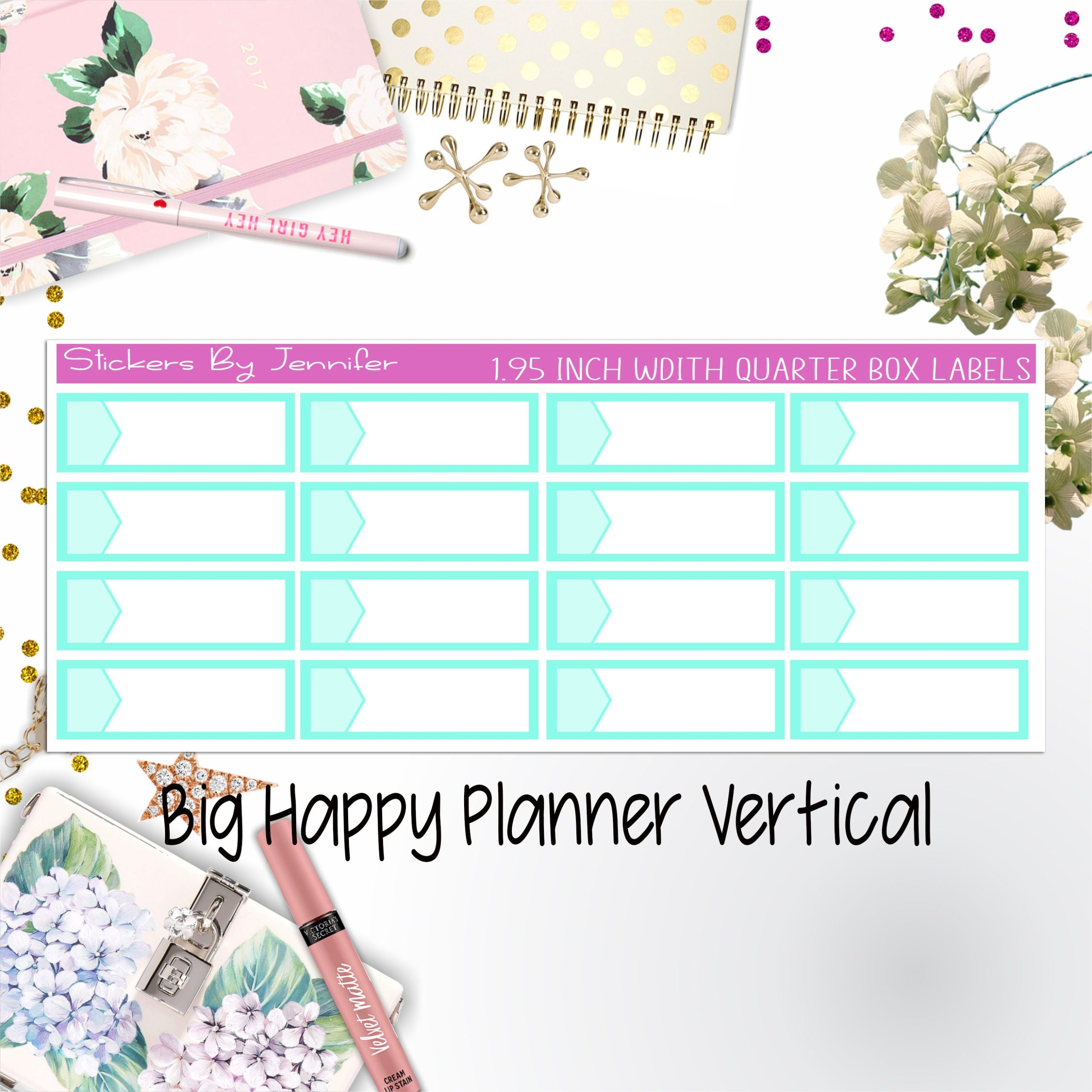 1.95 inch Width Quarter Box Labels 034 for Big Happy Planner Vertical Planner Stickers