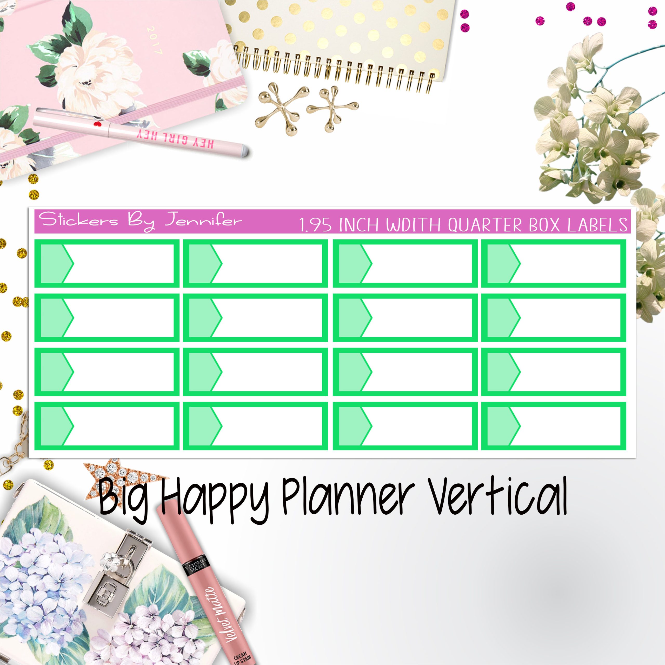 1.95 inch Width Quarter Box Labels 039 for Big Happy Planner Vertical Planner Stickers