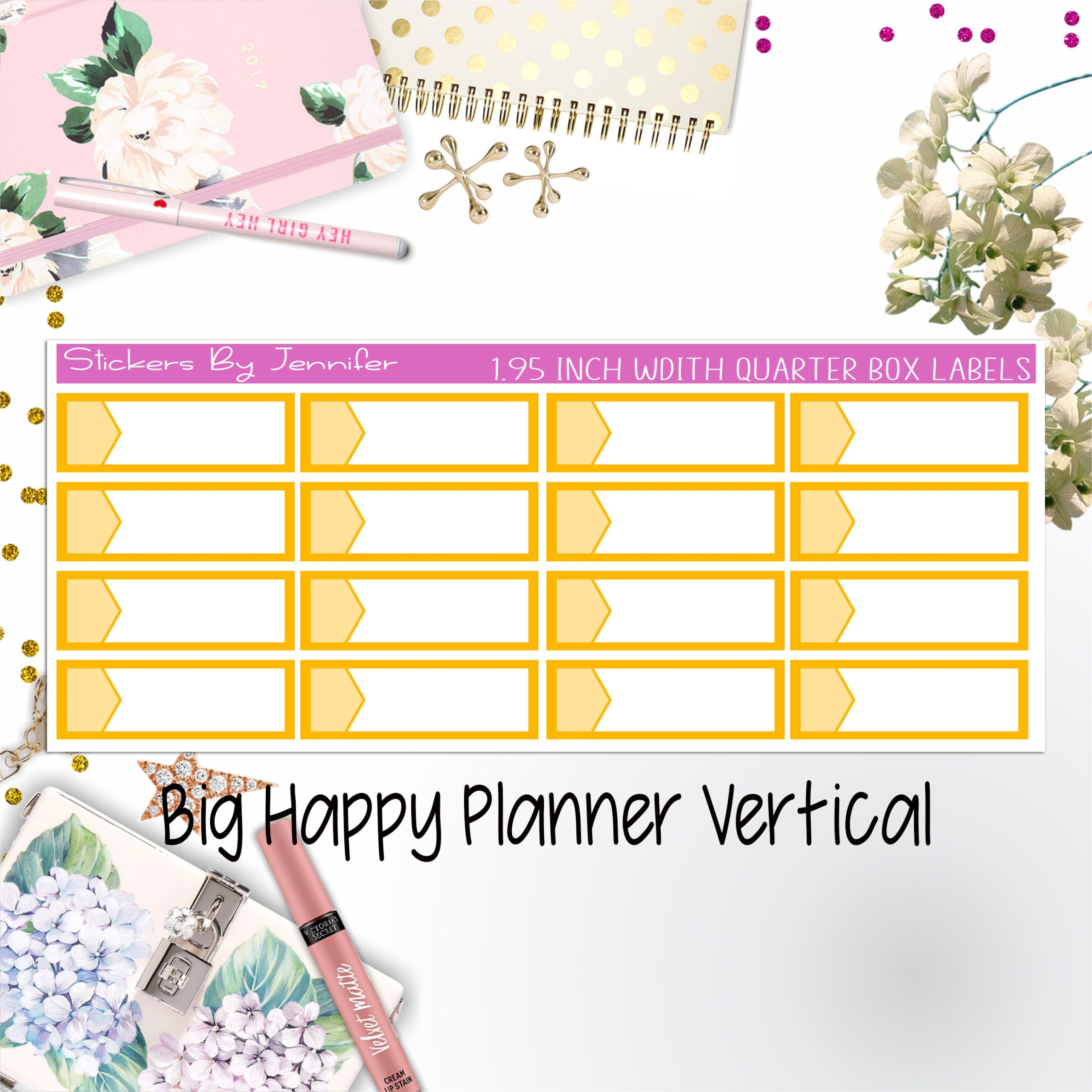 1.95 inch Width Quarter Box Labels 050 for Big Happy Planner Vertical Planner Stickers
