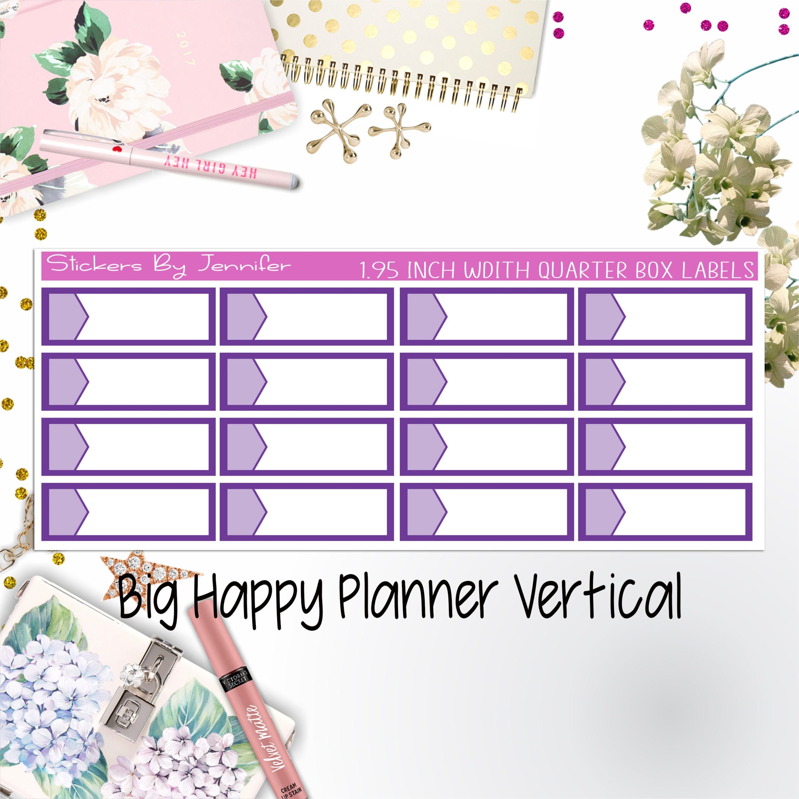 1.95 inch Width Quarter Box Labels 081 for Big Happy Planner Vertical Planner Stickers
