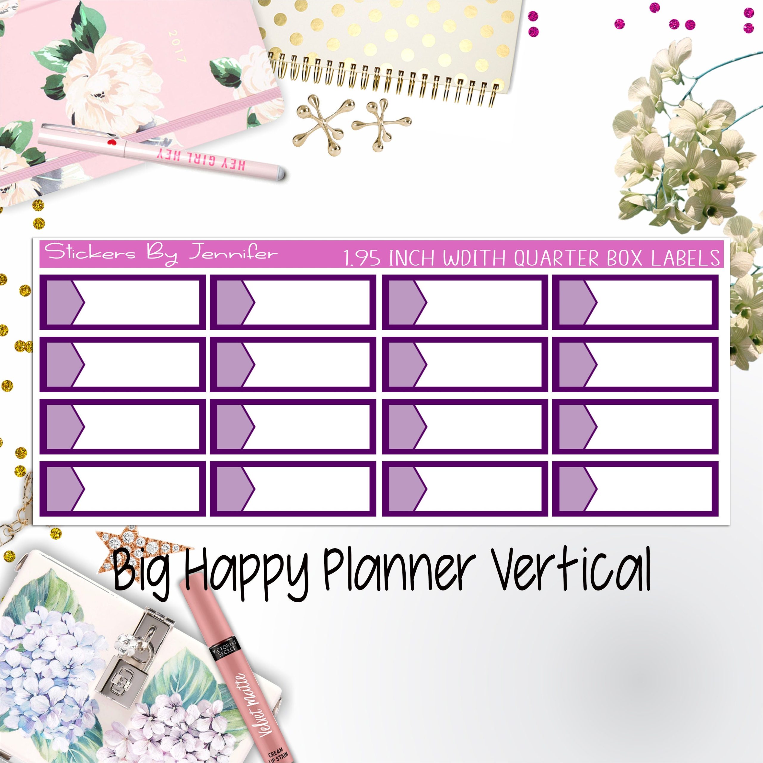 1.95 inch Width Quarter Box Labels 082 for Big Happy Planner Vertical Planner Stickers