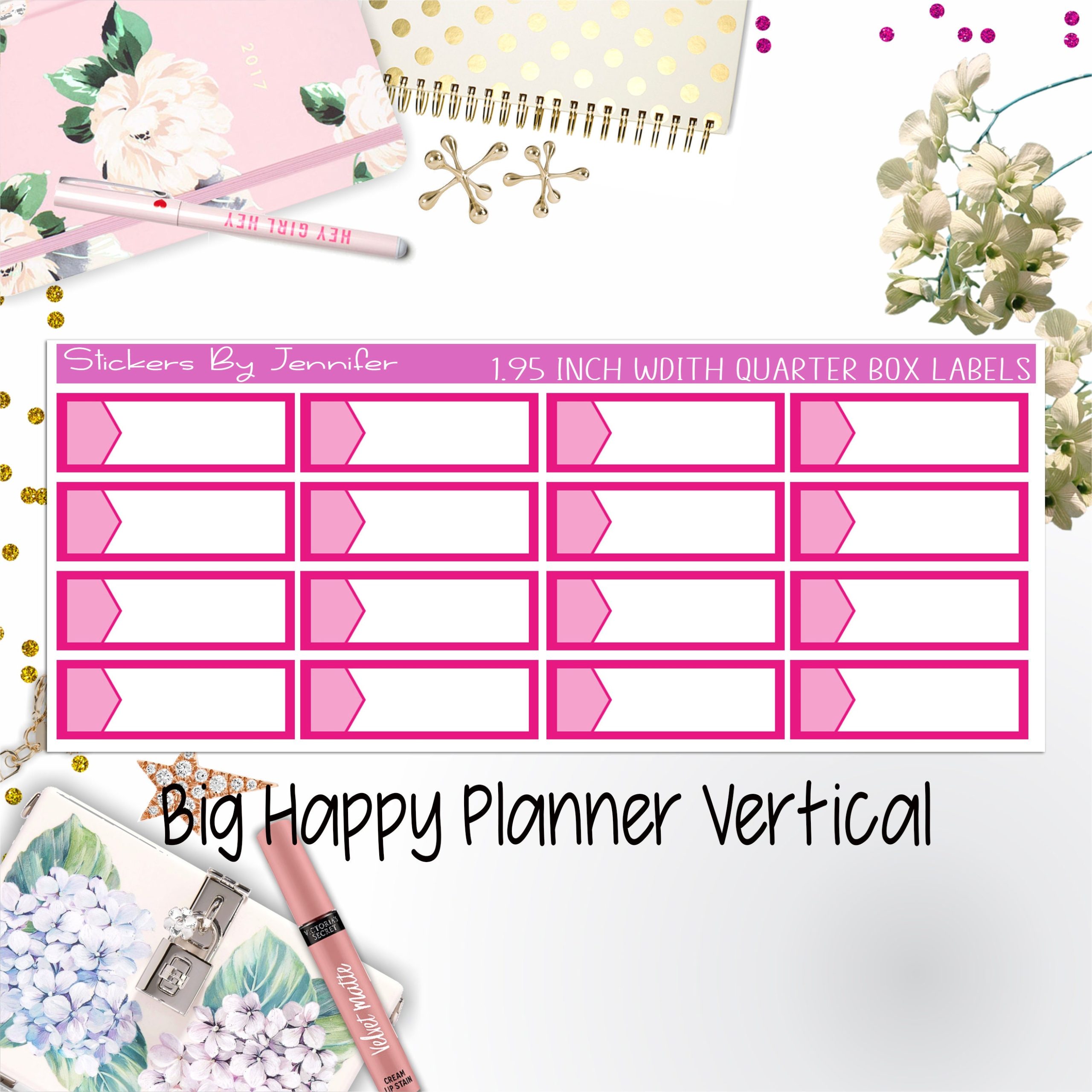 1.95 inch Width Quarter Box Labels 090 for Big Happy Planner Vertical Planner Stickers