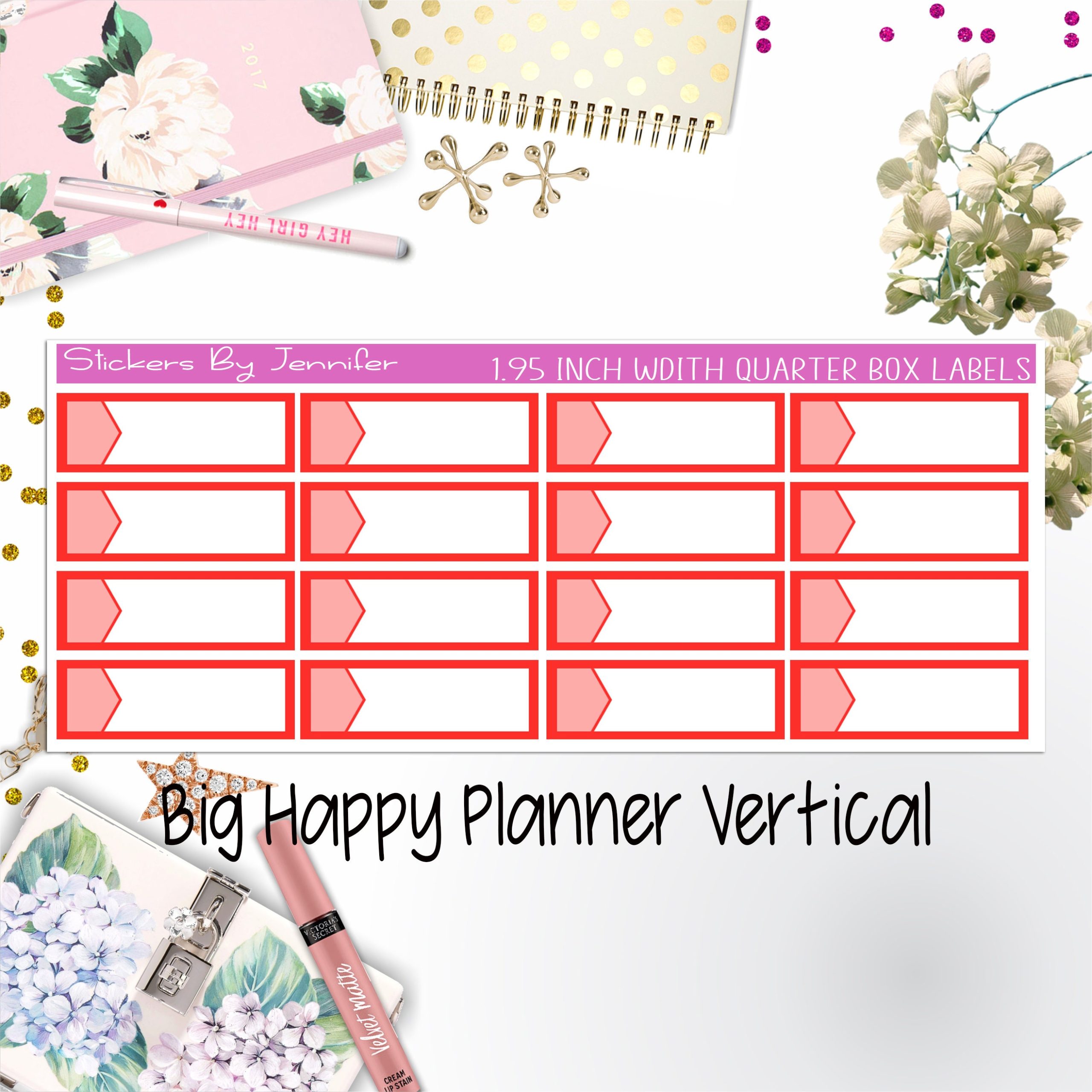 1.95 inch Width Quarter Box Labels 098 for Big Happy Planner Vertical Planner Stickers