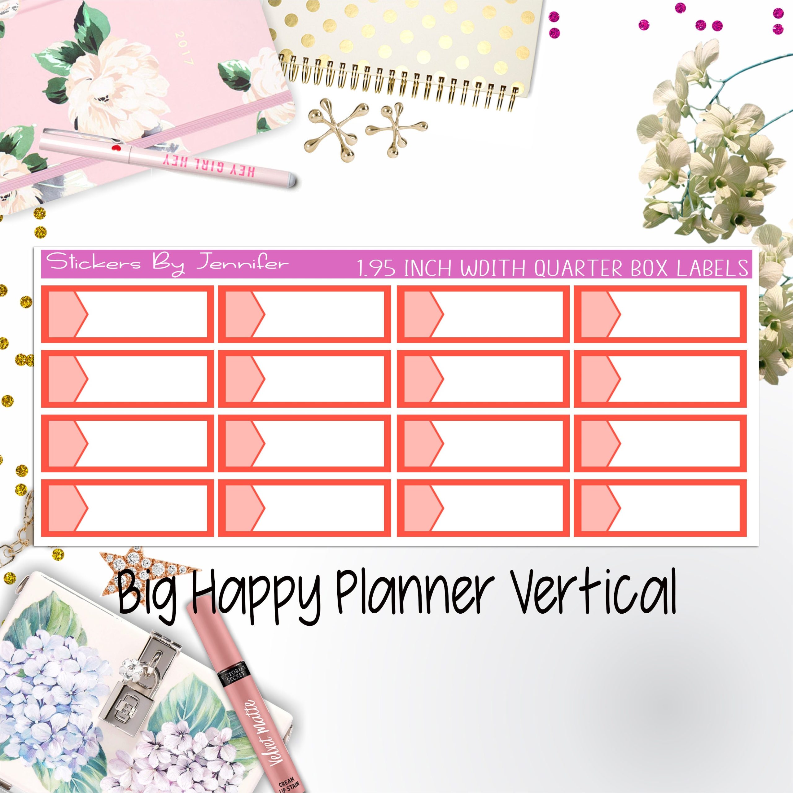1.95 inch Width Quarter Box Labels 099 for Big Happy Planner Vertical Planner Stickers