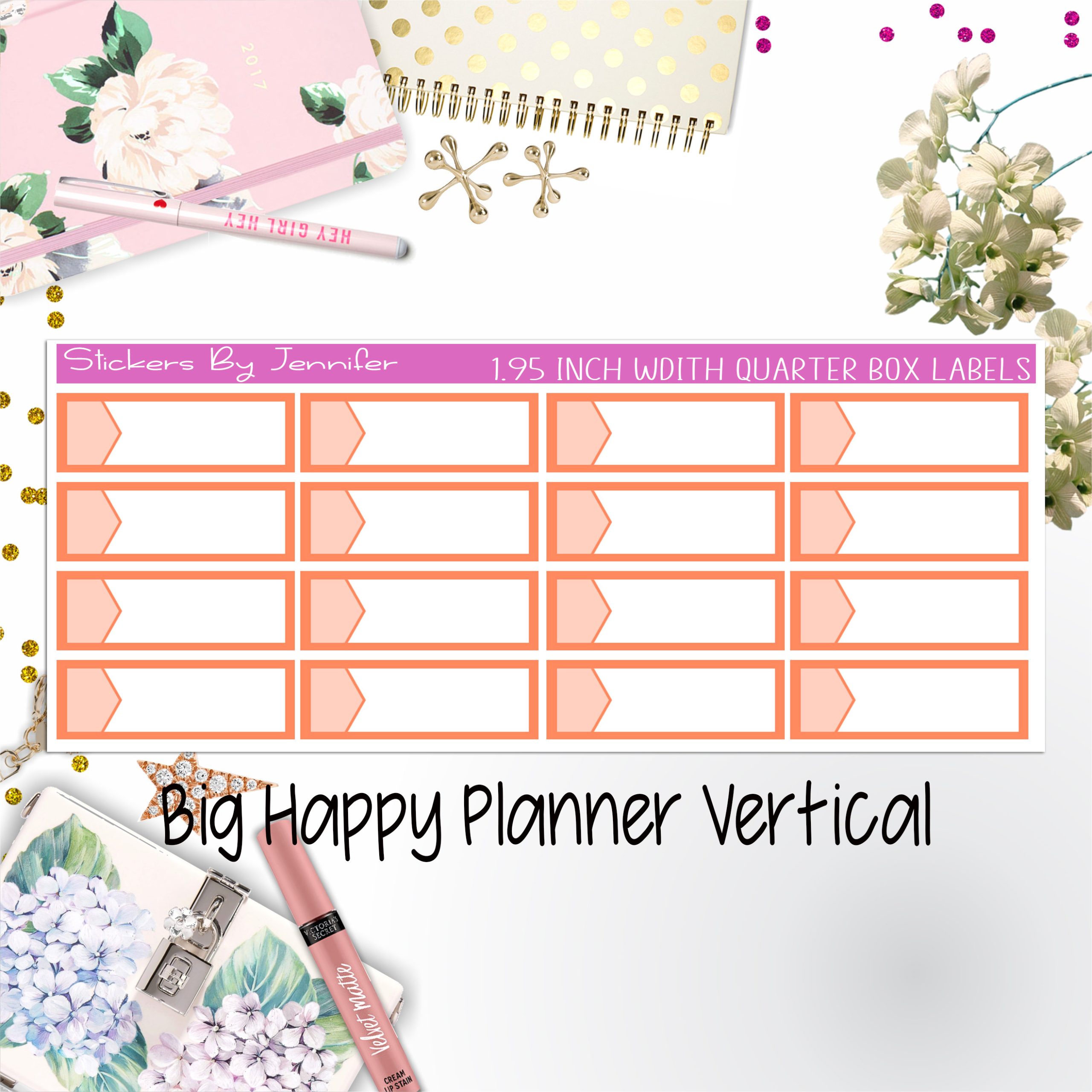 1.95 inch Width Quarter Box Labels 100 for Big Happy Planner Vertical Planner Stickers