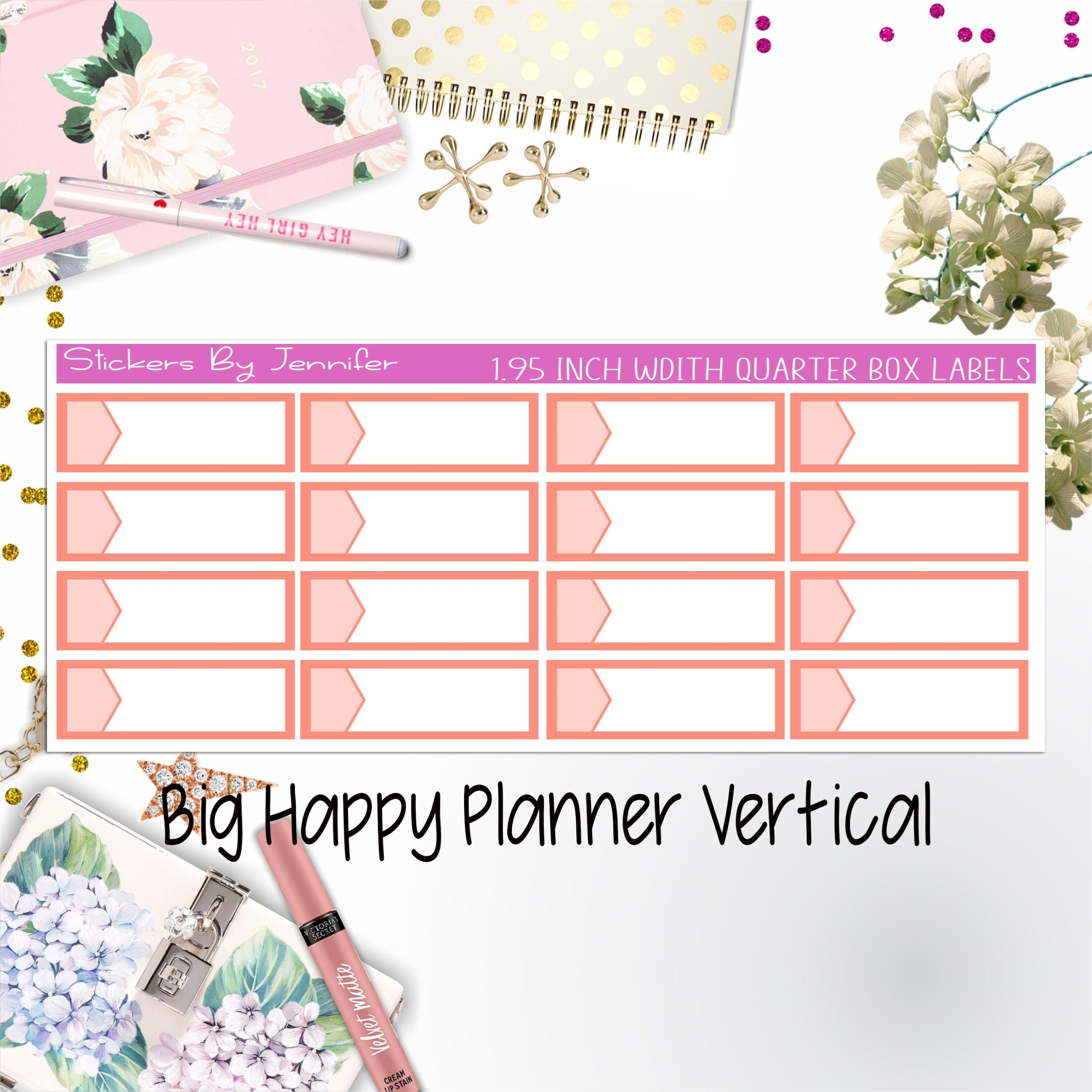 1.95 inch Width Quarter Box Labels 102 for Big Happy Planner Vertical Planner Stickers