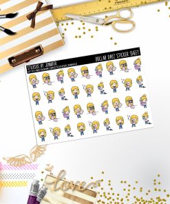 Character Girl Mini DD048, Planner Stickers, Bullet Journal, Functional Planner Stickers, Stationary Stickers