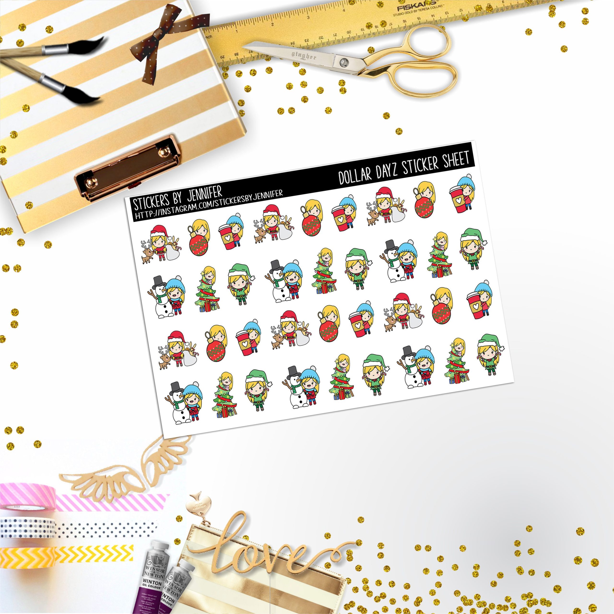 Christmas Character Girl Mini DD042, Planner Stickers, Bullet Journal, Functional Planner Stickers, Stationary Stickers