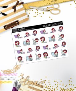 Cleaning Character Girl Mini DD054, Planner Stickers, Bullet Journal, Functional Planner Stickers, Stationary Stickers