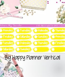 Date Covers 1.95 inch Width Quarter Box Labels 002 for Big Happy Planner Vertical Planner Stickers