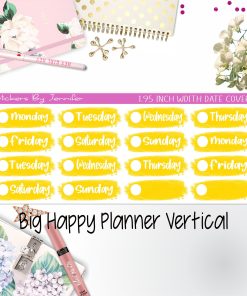 Date Covers 1.95 inch Width Quarter Box Labels 003 for Big Happy Planner Vertical Planner Stickers