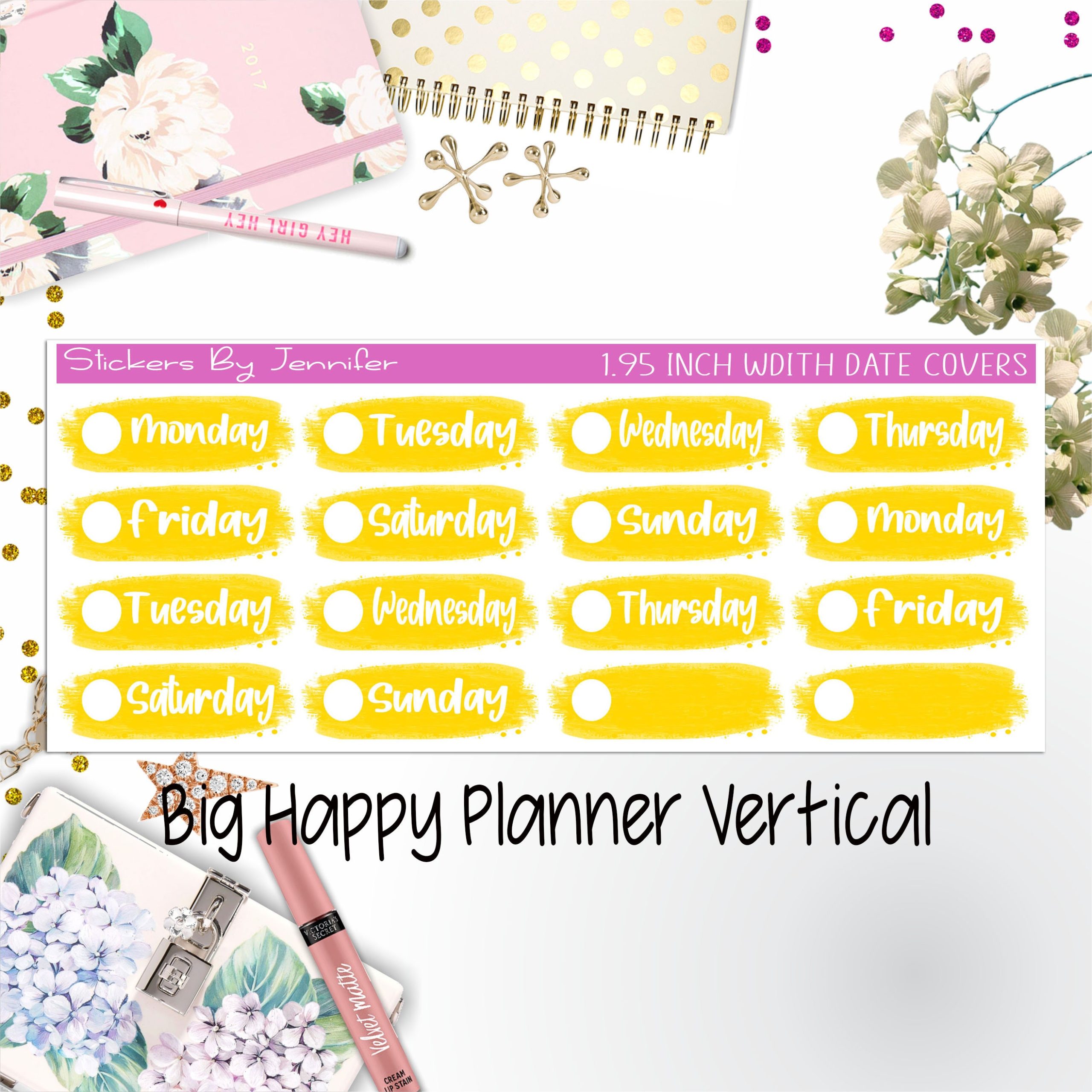 Date Covers 1.95 inch Width Quarter Box Labels 003 for Big Happy Planner Vertical Planner Stickers