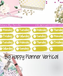 Date Covers 1.95 inch Width Quarter Box Labels 004 for Big Happy Planner Vertical Planner Stickers