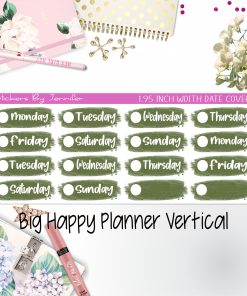 Date Covers 1.95 inch Width Quarter Box Labels 006 for Big Happy Planner Vertical Planner Stickers