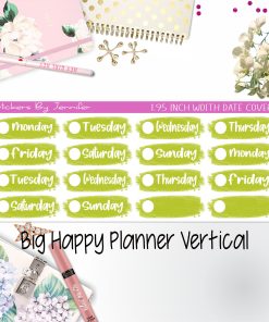Date Covers 1.95 inch Width Quarter Box Labels 007 for Big Happy Planner Vertical Planner Stickers