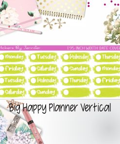 Date Covers 1.95 inch Width Quarter Box Labels 008 for Big Happy Planner Vertical Planner Stickers