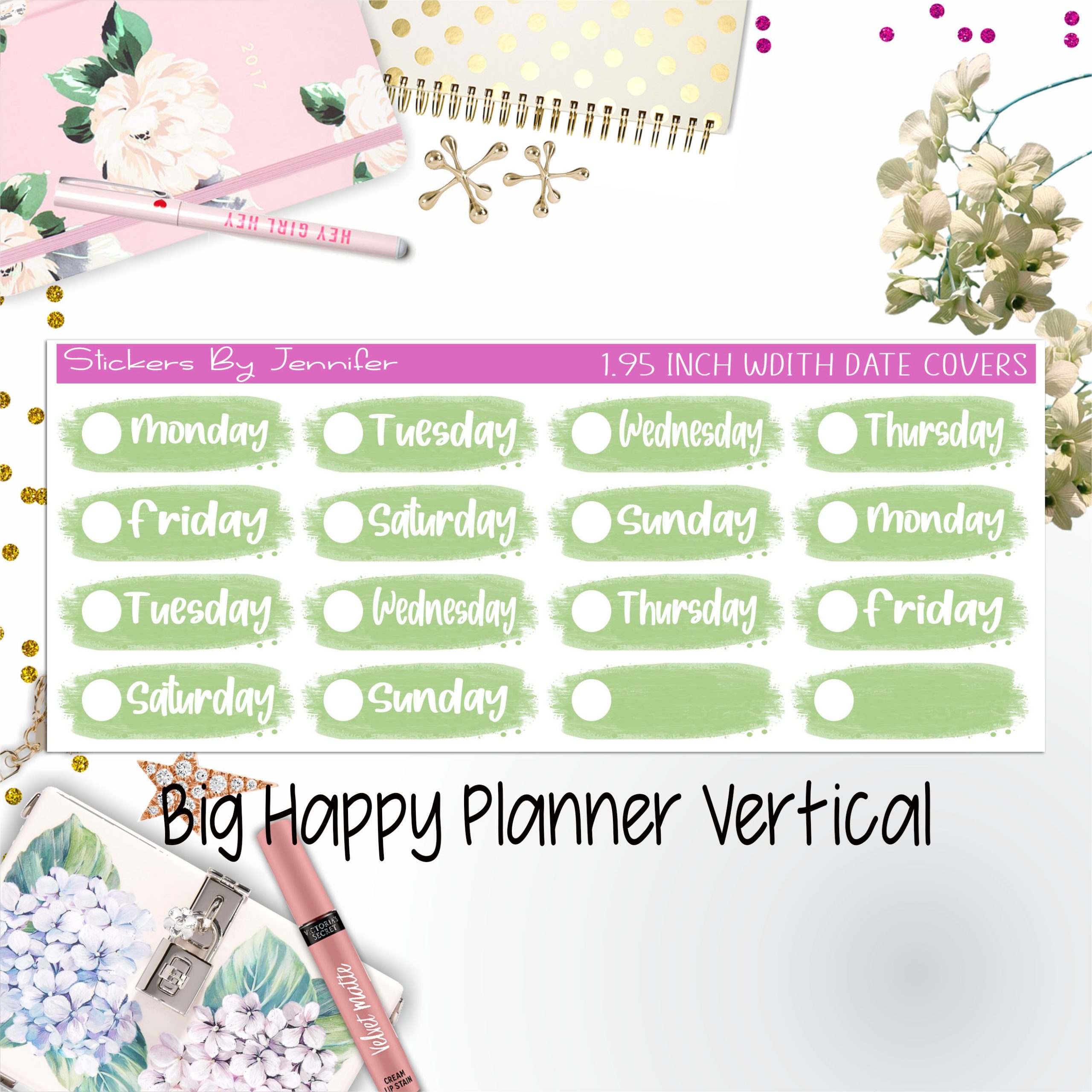 Date Covers 1.95 inch Width Quarter Box Labels 013 for Big Happy Planner Vertical Planner Stickers