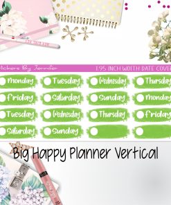 Date Covers 1.95 inch Width Quarter Box Labels 016 for Big Happy Planner Vertical Planner Stickers