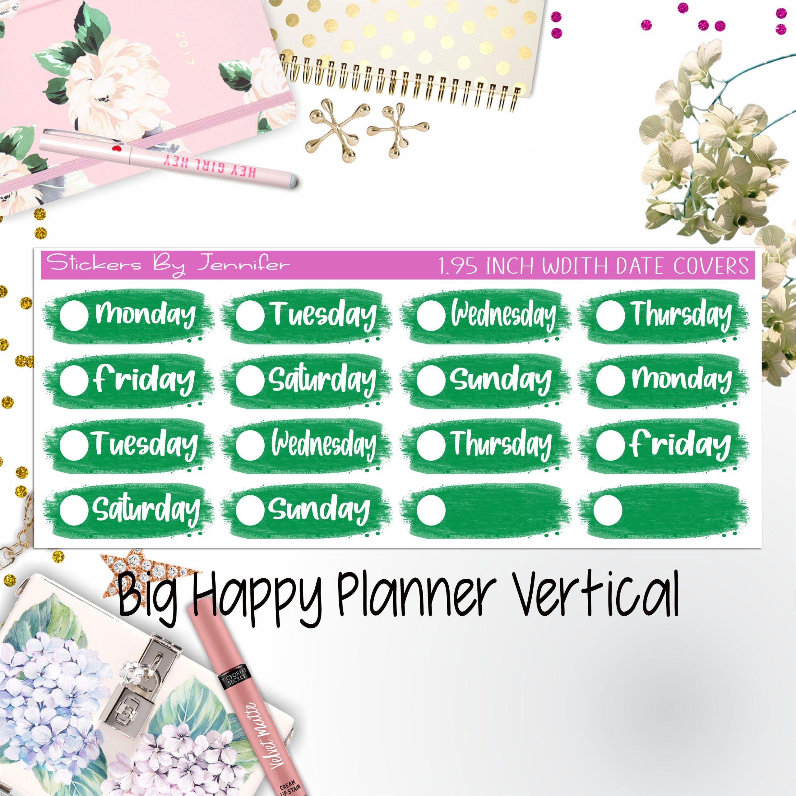 Date Covers 1.95 inch Width Quarter Box Labels 020 for Big Happy Planner Vertical Planner Stickers