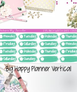 Date Covers 1.95 inch Width Quarter Box Labels 023 for Big Happy Planner Vertical Planner Stickers