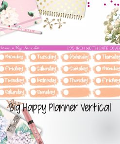Date Covers 1.95 inch Width Quarter Box Labels 077 for Big Happy Planner Vertical Planner Stickers