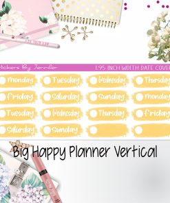 Date Covers 1.95 inch Width Quarter Box Labels 079 for Big Happy Planner Vertical Planner Stickers