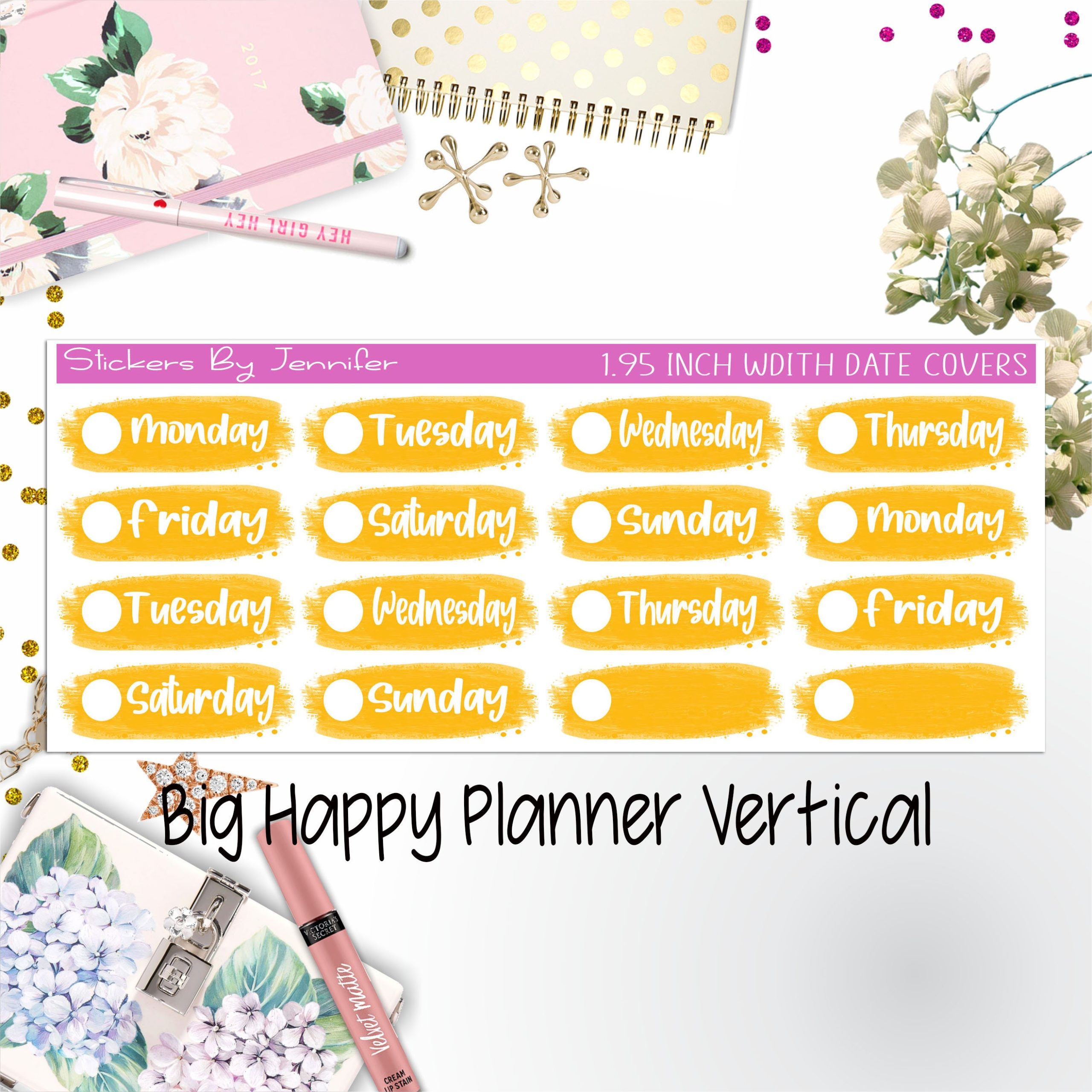 Date Covers 1.95 inch Width Quarter Box Labels 080 for Big Happy Planner Vertical Planner Stickers