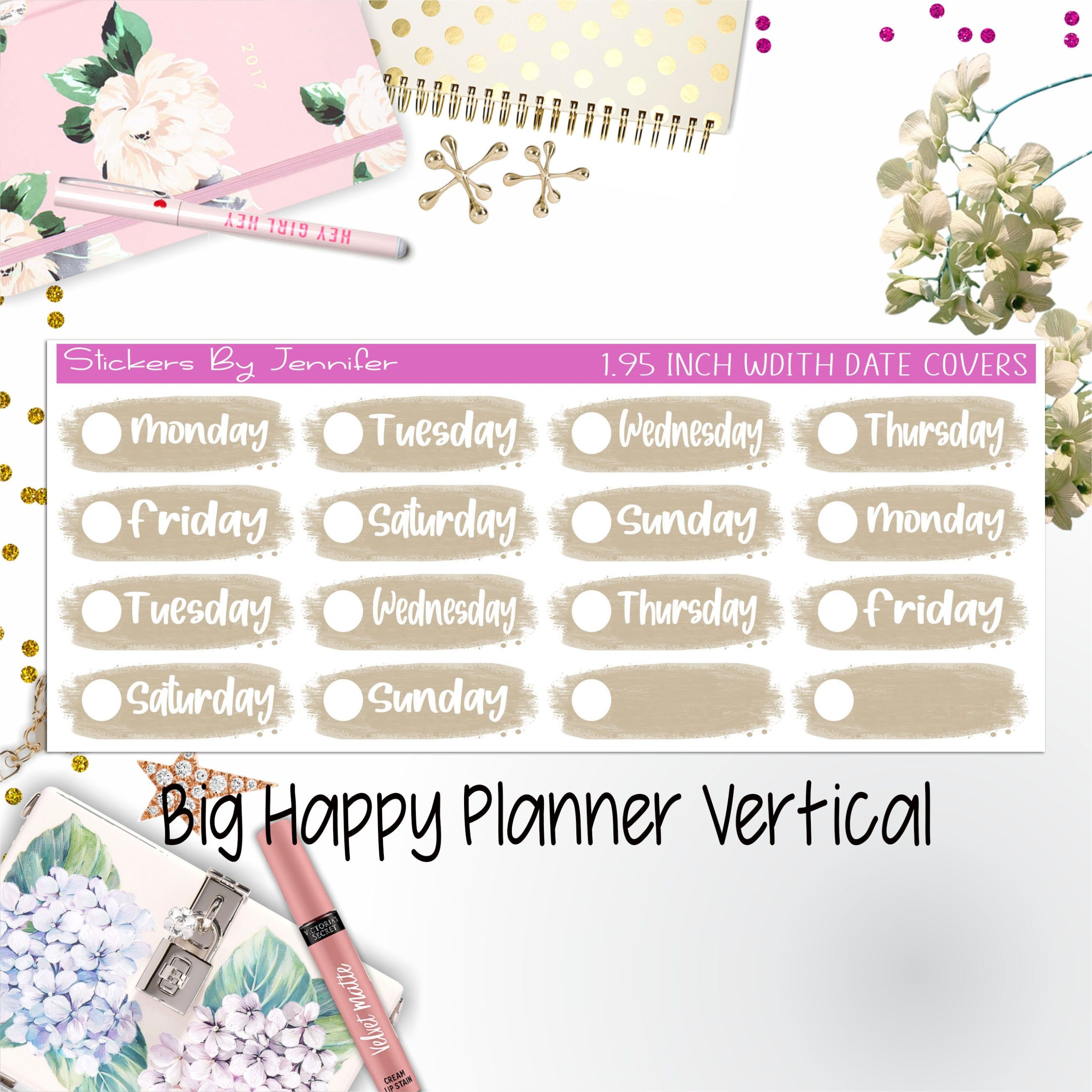 Date Covers 1.95 inch Width Quarter Box Labels 088 for Big Happy Planner Vertical Planner Stickers