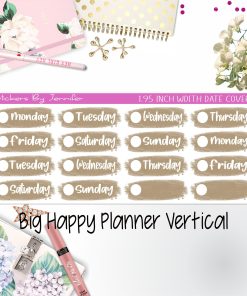 Date Covers 1.95 inch Width Quarter Box Labels 089 for Big Happy Planner Vertical Planner Stickers