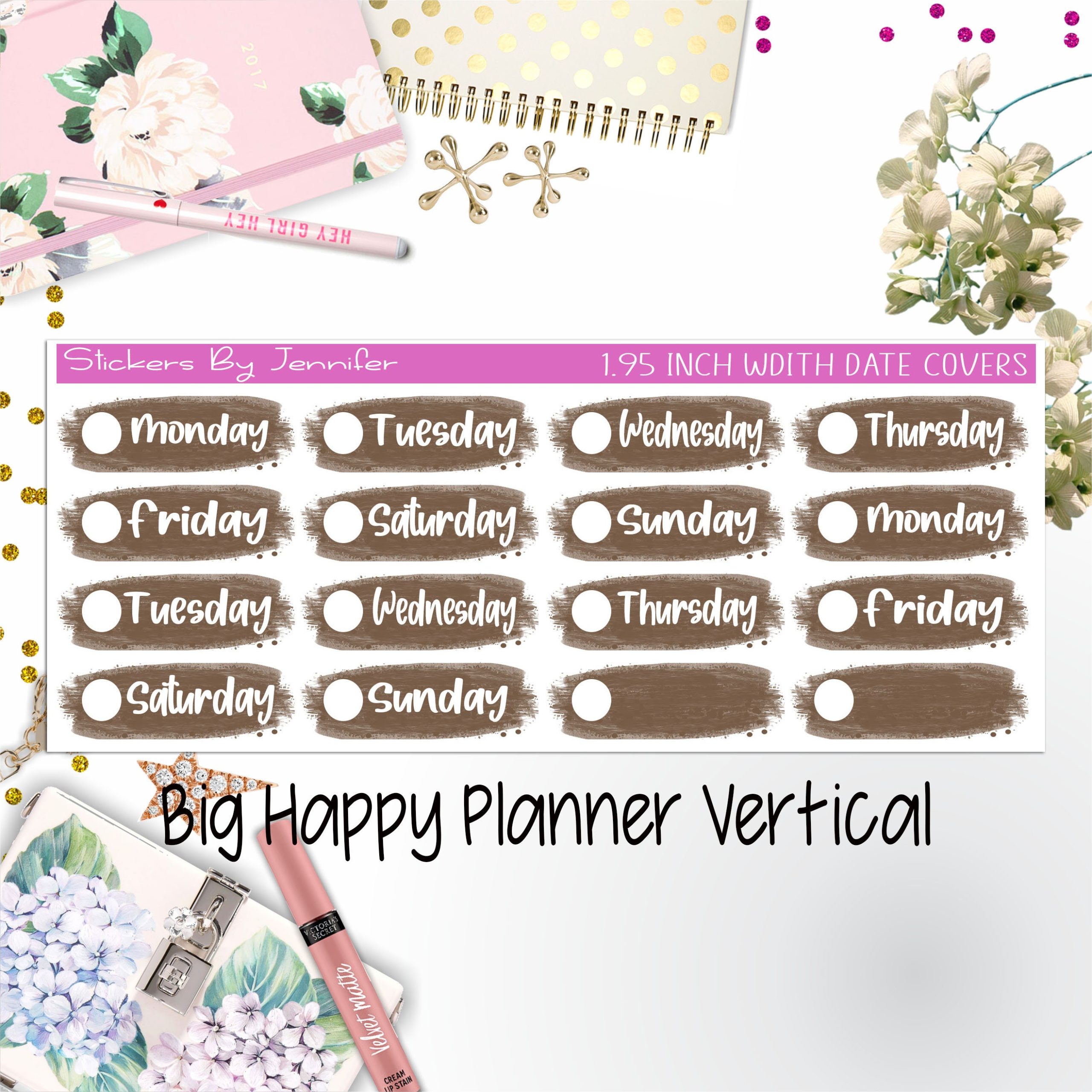 Date Covers 1.95 inch Width Quarter Box Labels 090 for Big Happy Planner Vertical Planner Stickers