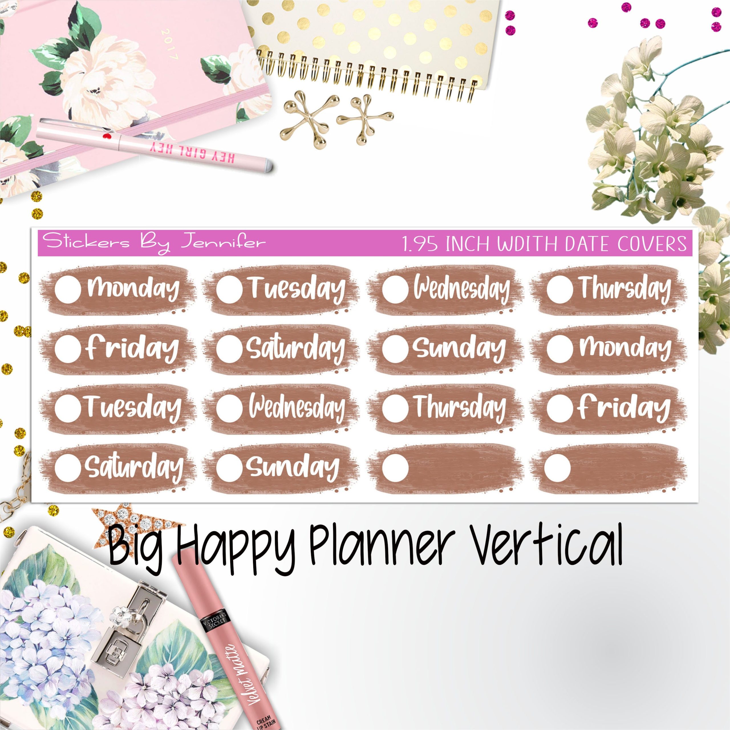 Date Covers 1.95 inch Width Quarter Box Labels 094 for Big Happy Planner Vertical Planner Stickers