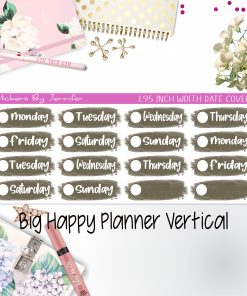 Date Covers 1.95 inch Width Quarter Box Labels 096 for Big Happy Planner Vertical Planner Stickers