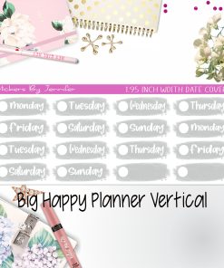 Date Covers 1.95 inch Width Quarter Box Labels 097 for Big Happy Planner Vertical Planner Stickers