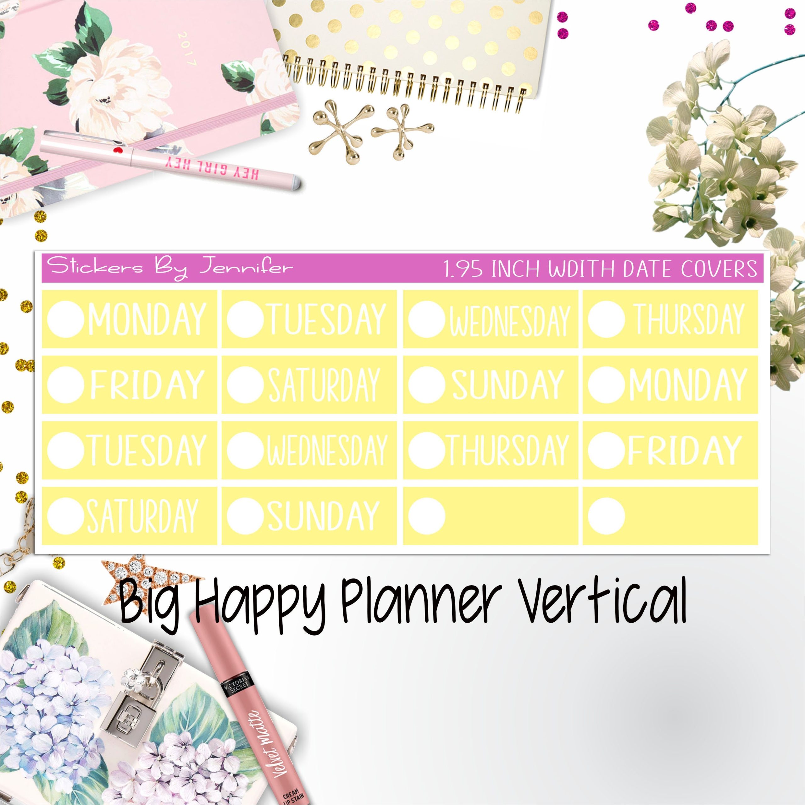 Date Covers 1.95 inch Width Quarter Box Labels 101 for Big Happy Planner Vertical Planner Stickers