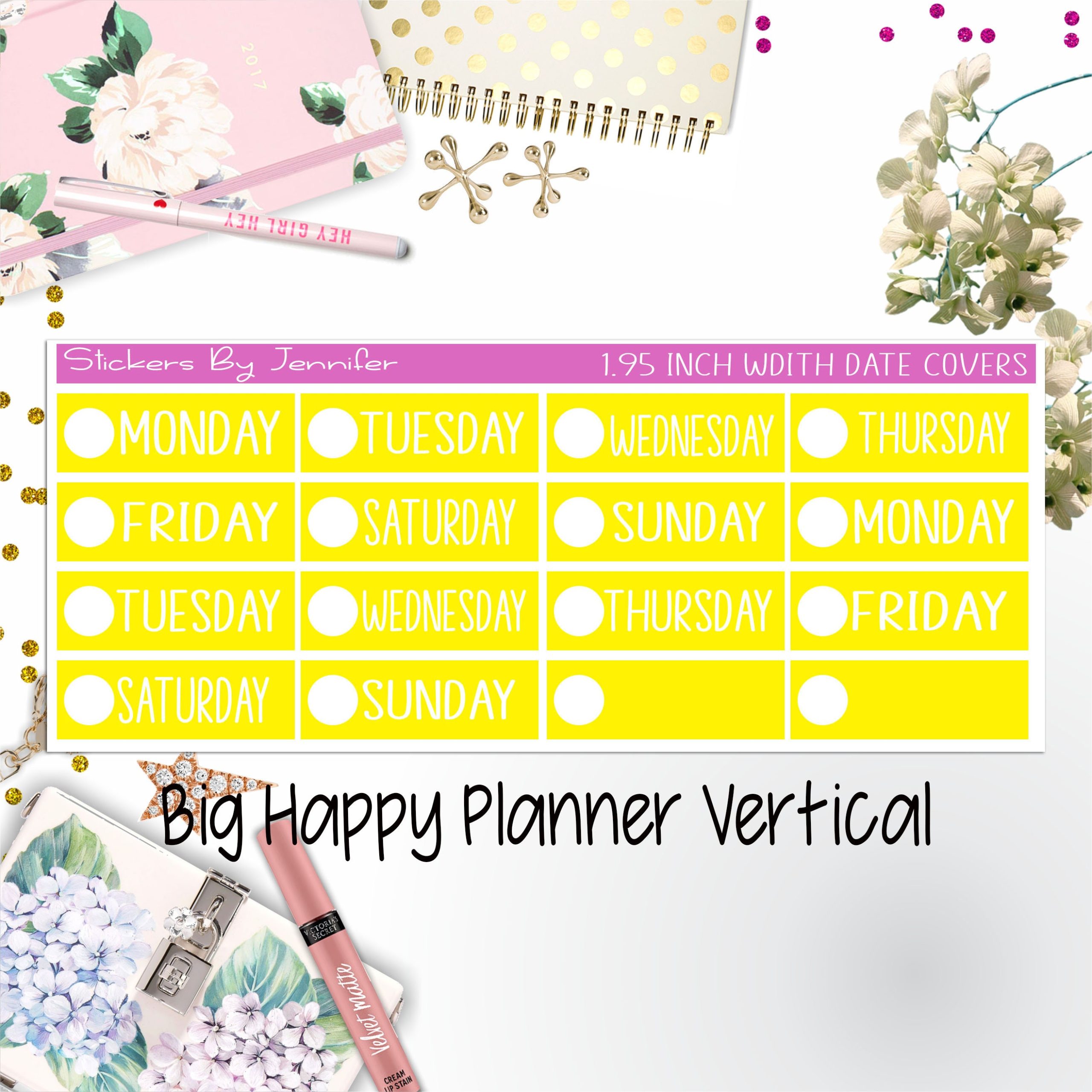 Date Covers 1.95 inch Width Quarter Box Labels 102 for Big Happy Planner Vertical Planner Stickers