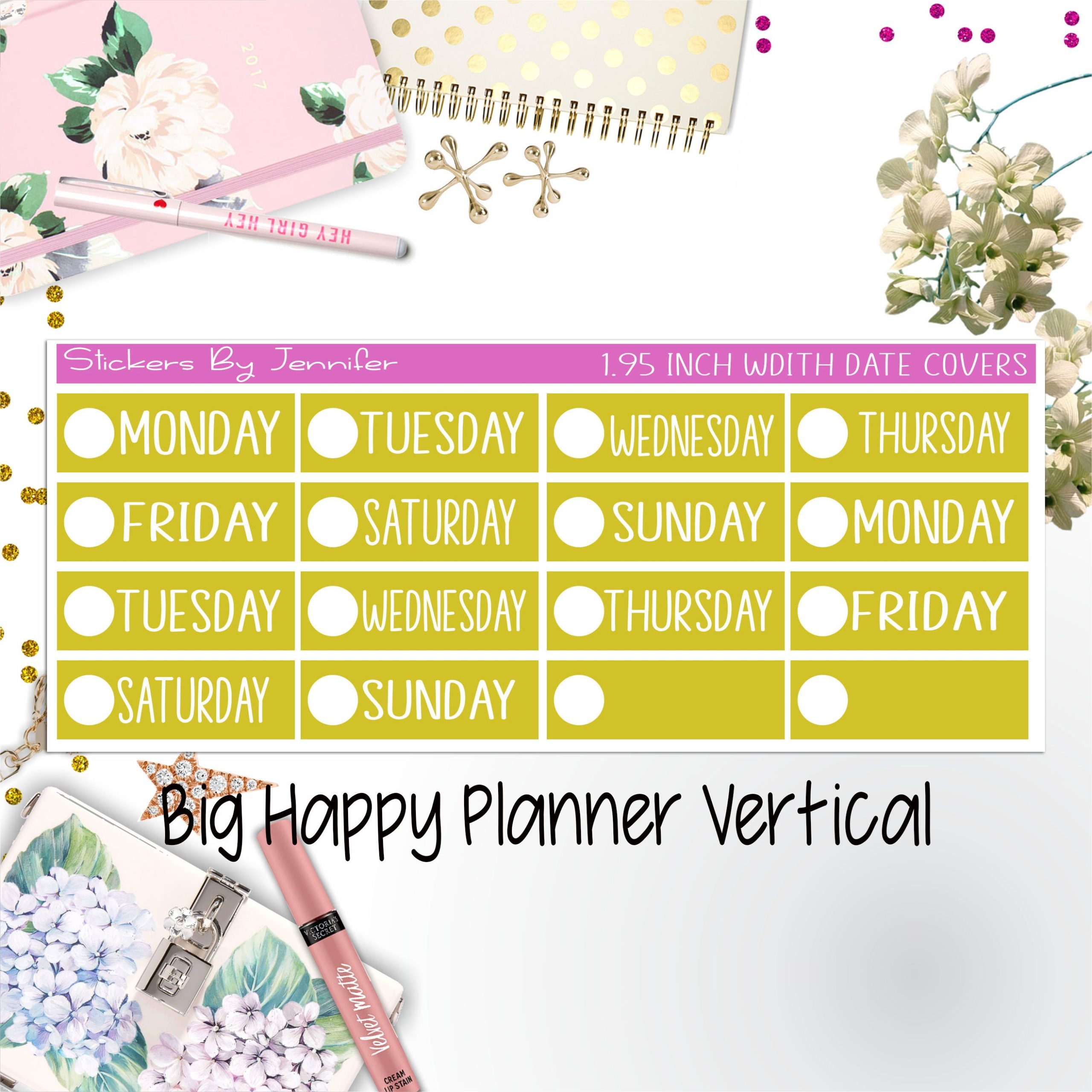Date Covers 1.95 inch Width Quarter Box Labels 104 for Big Happy Planner Vertical Planner Stickers
