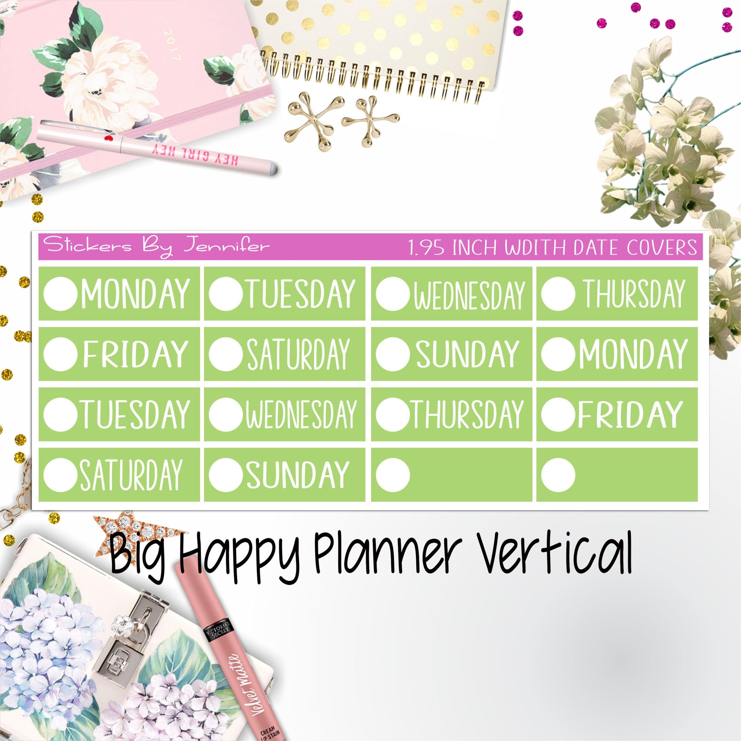 Date Covers 1.95 inch Width Quarter Box Labels 115 for Big Happy Planner Vertical Planner Stickers