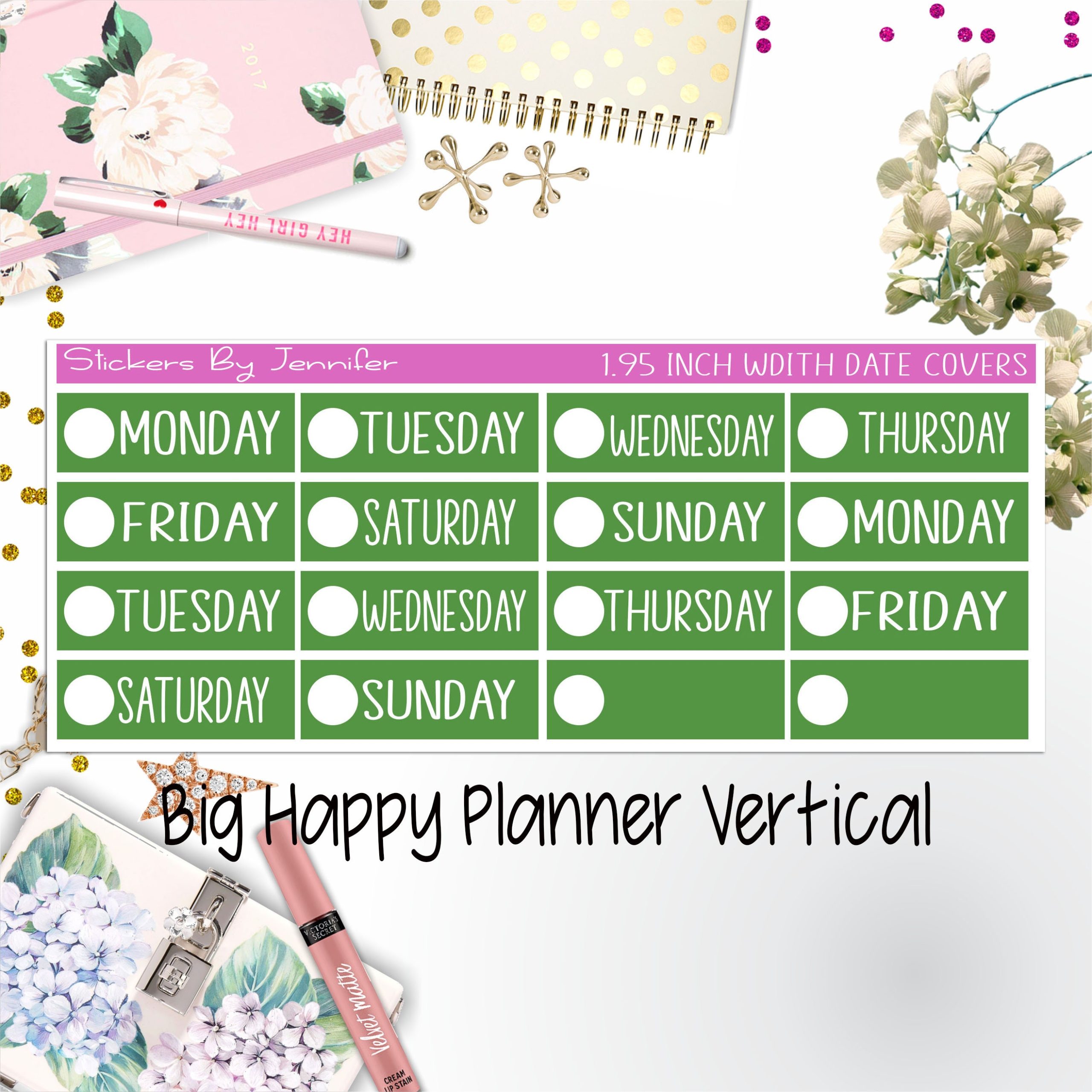 Date Covers 1.95 inch Width Quarter Box Labels 117 for Big Happy Planner Vertical Planner Stickers
