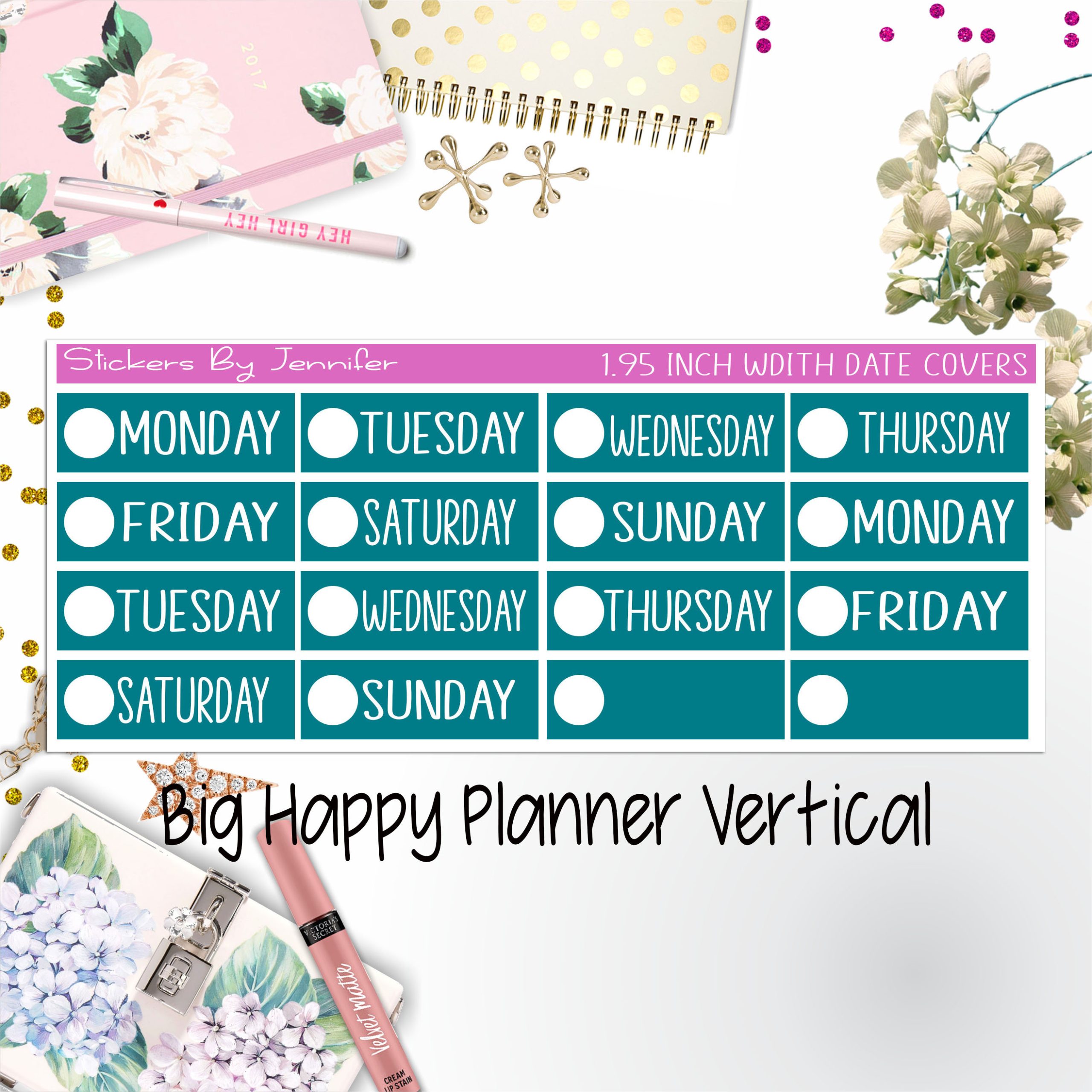 Date Covers 1.95 inch Width Quarter Box Labels 128 for Big Happy Planner Vertical Planner Stickers