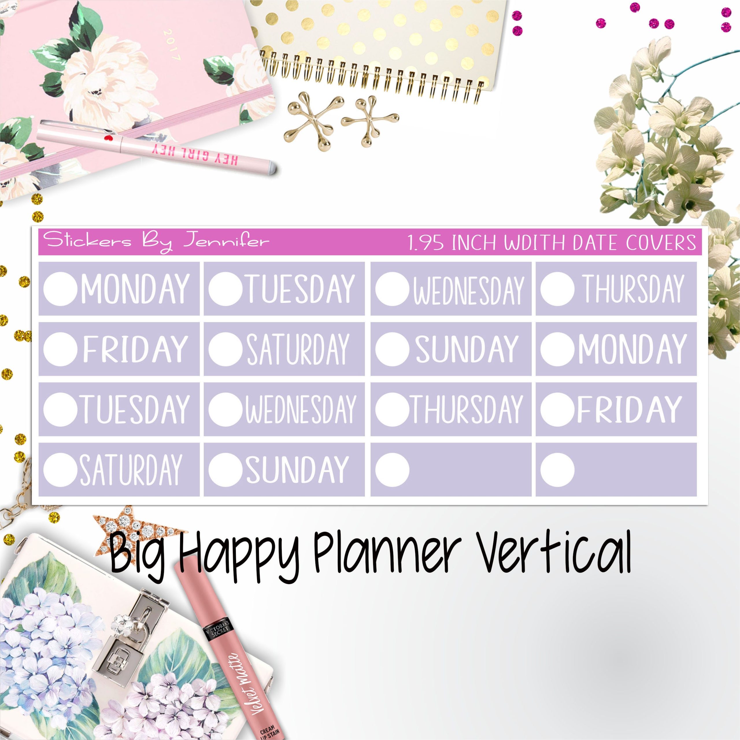 Date Covers 1.95 inch Width Quarter Box Labels 145 for Big Happy Planner Vertical Planner Stickers