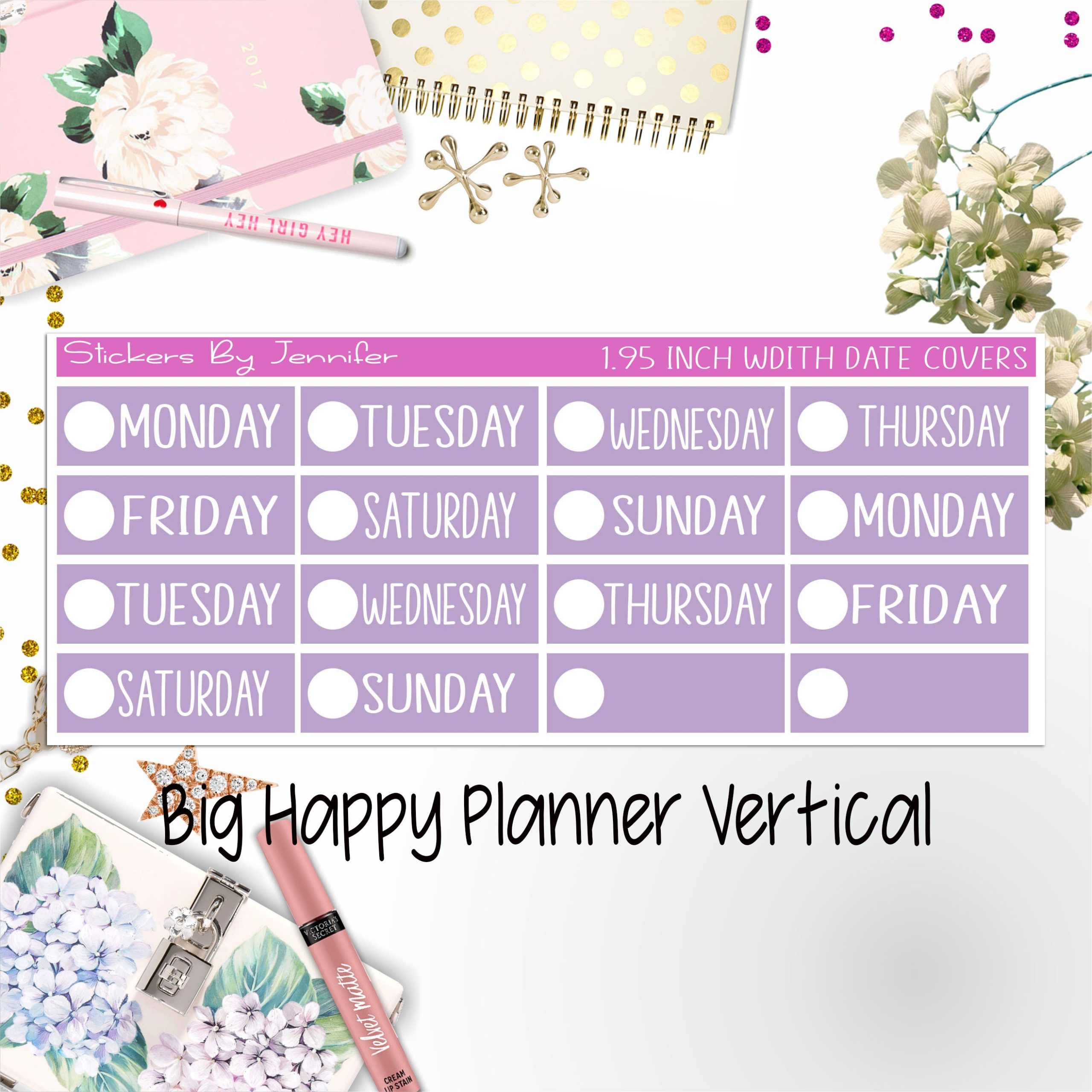 Date Covers 1.95 inch Width Quarter Box Labels 146 for Big Happy Planner Vertical Planner Stickers