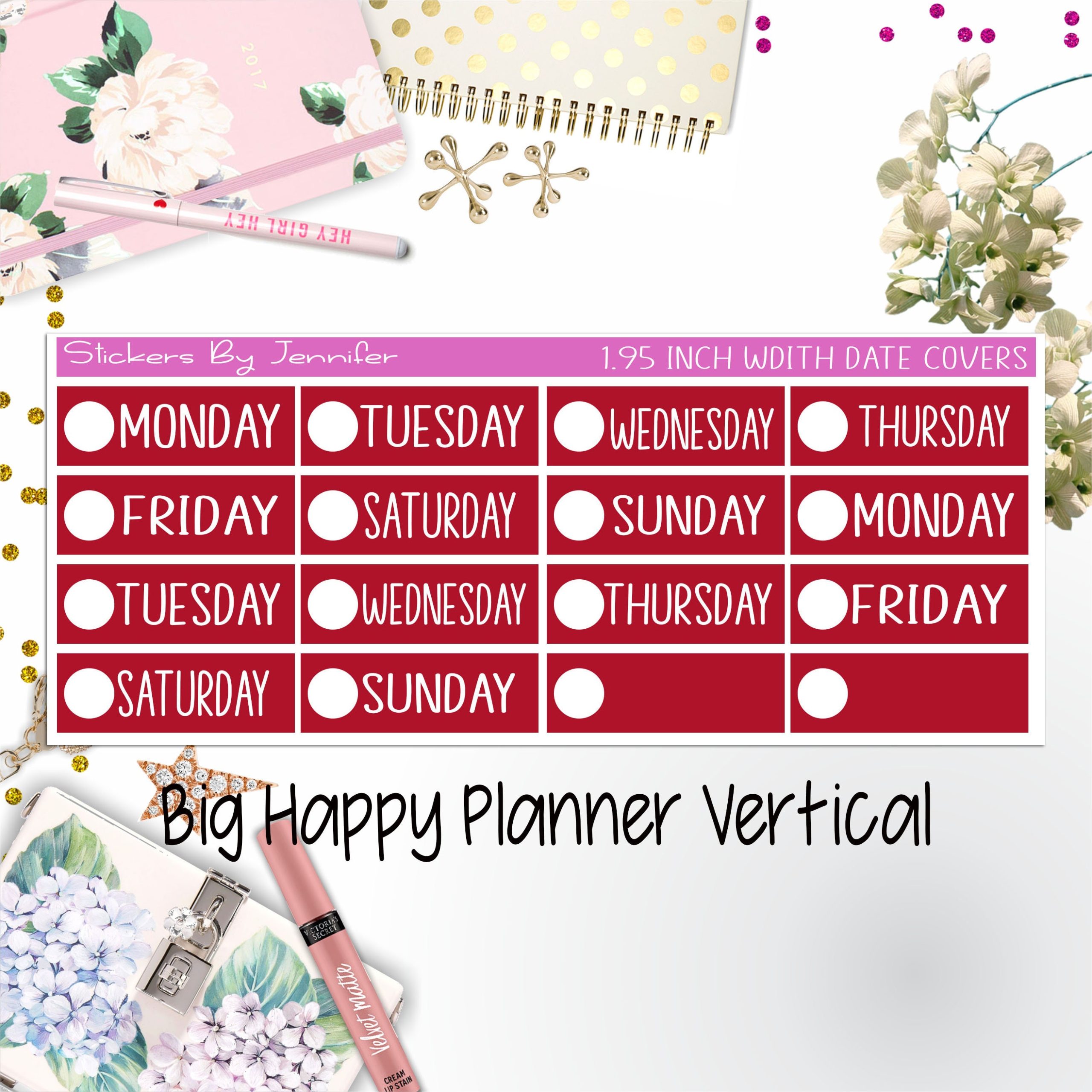 Date Covers 1.95 inch Width Quarter Box Labels 174 for Big Happy Planner Vertical Planner Stickers