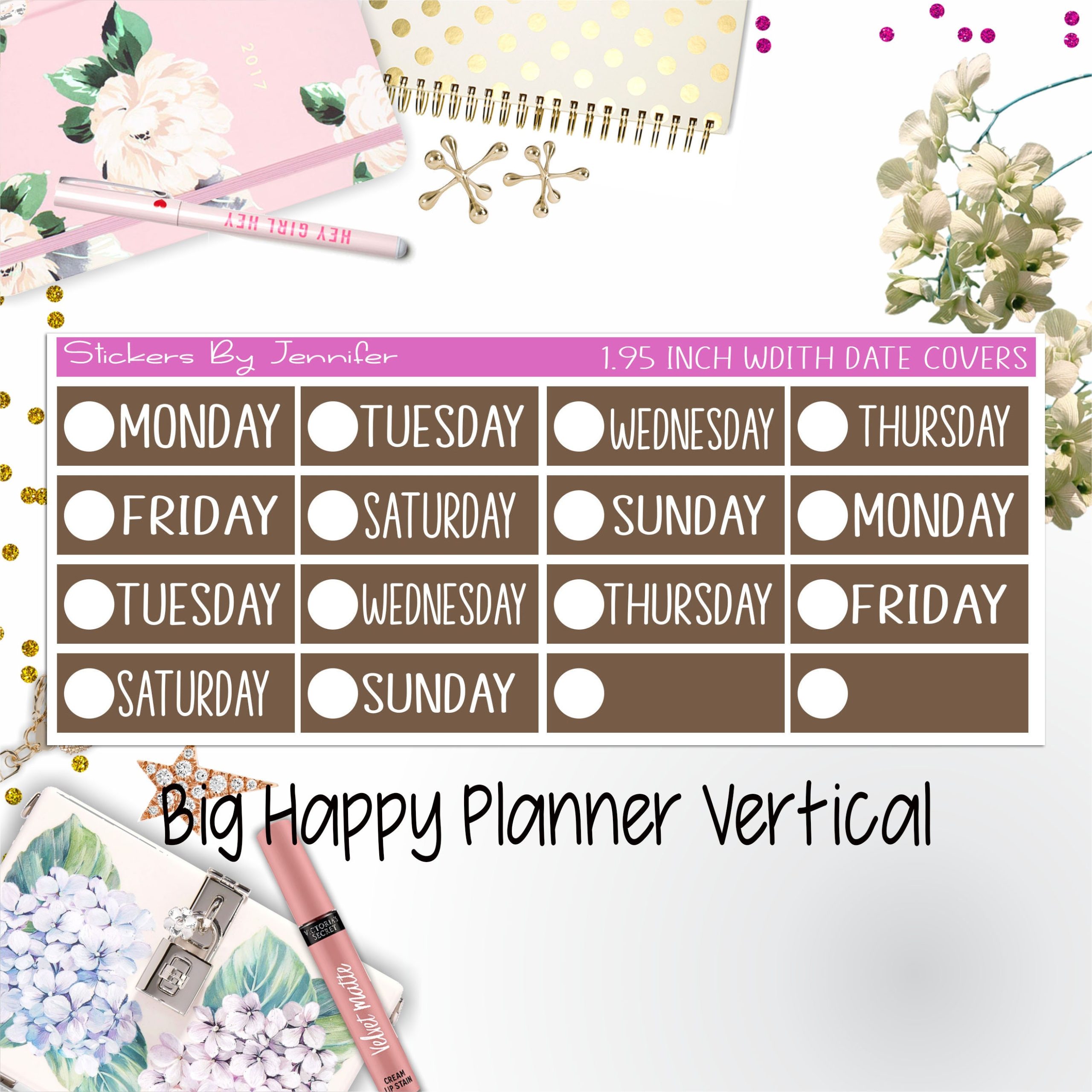 Date Covers 1.95 inch Width Quarter Box Labels 190 for Big Happy Planner Vertical Planner Stickers