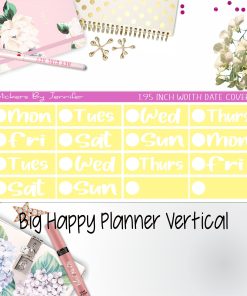 Date Covers 1.95 inch Width Quarter Box Labels 201 for Big Happy Planner Vertical Planner Stickers