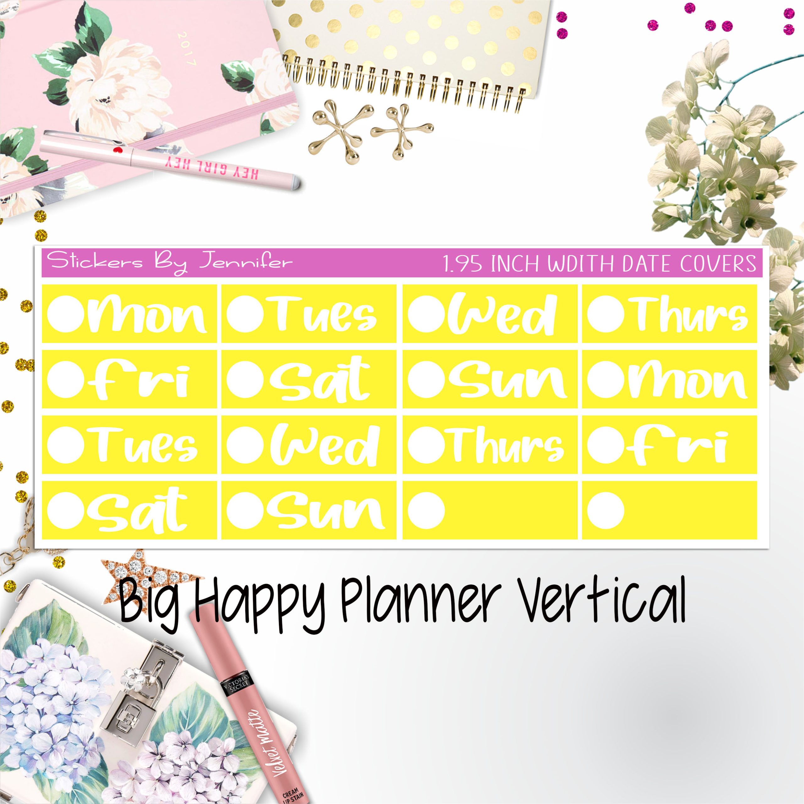 Date Covers 1.95 inch Width Quarter Box Labels 202 for Big Happy Planner Vertical Planner Stickers