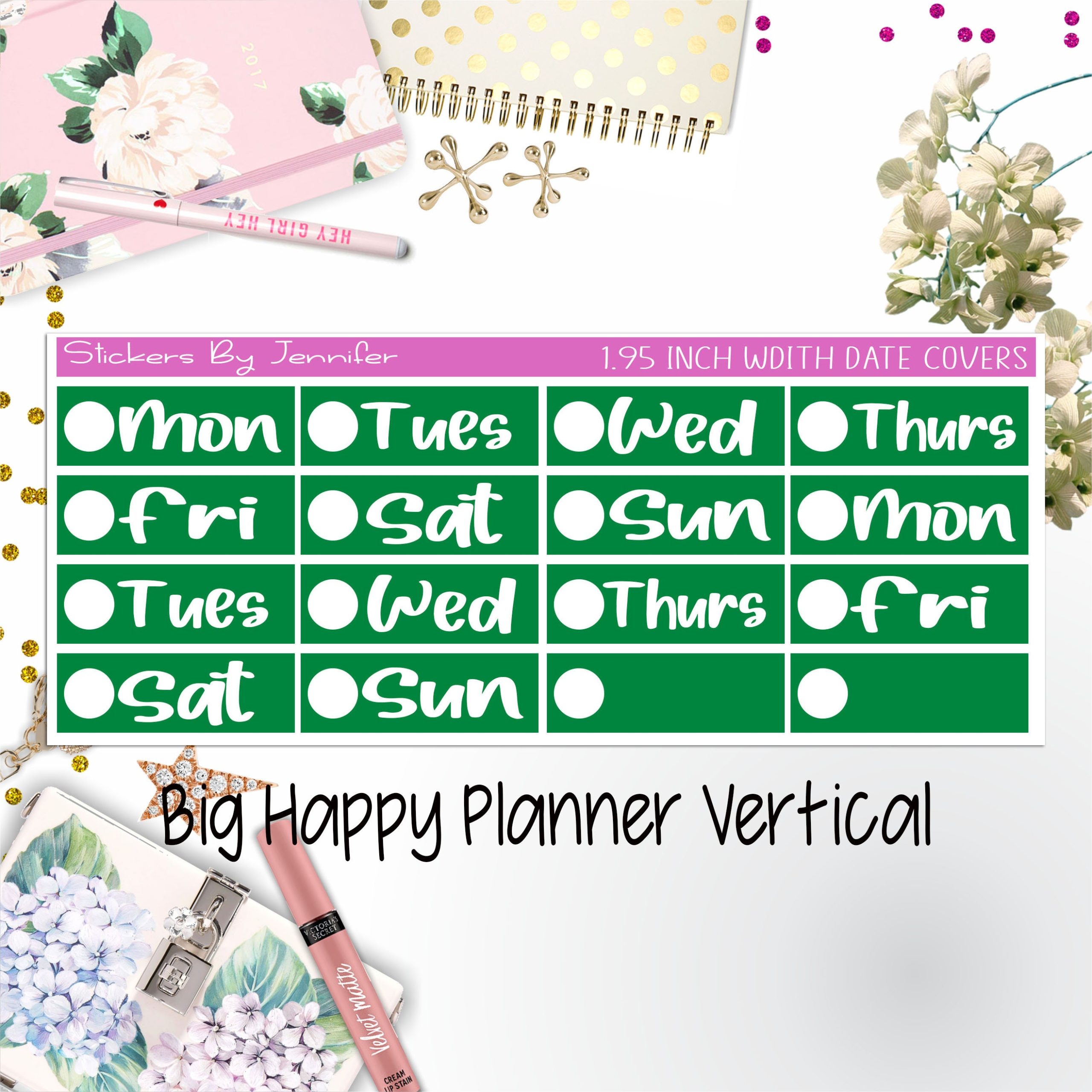 Date Covers 1.95 inch Width Quarter Box Labels 219 for Big Happy Planner Vertical Planner Stickers